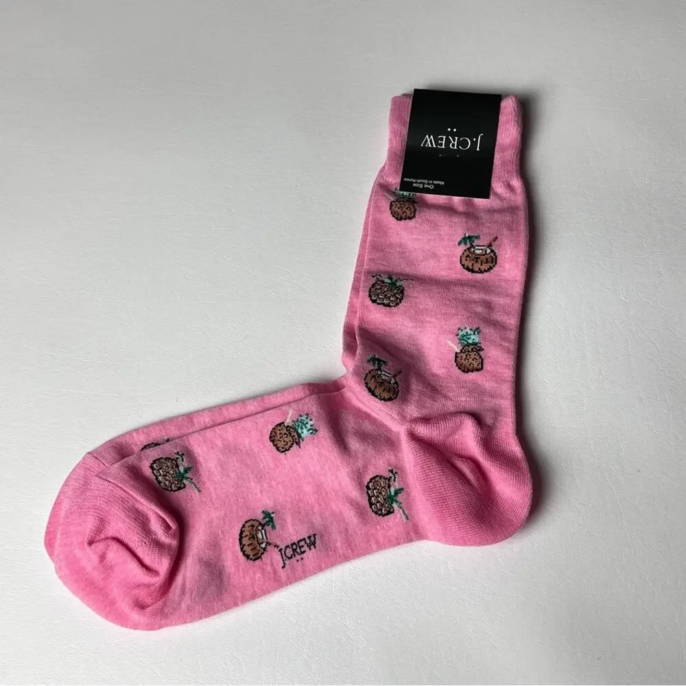 J.Crew  Preppy Crew Style Trouser Pink Tropical Coconut Drink Socks OS NWT